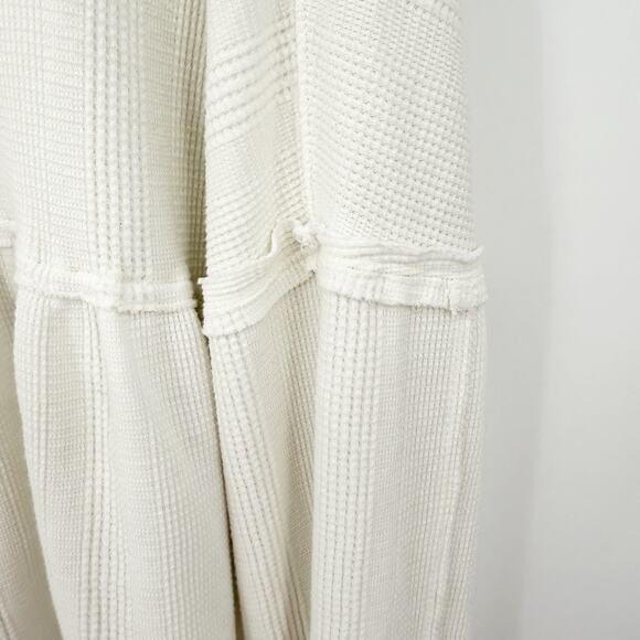 Free People Peplum Waffle Crop Top White Long Sleeve Thermal Oversized Slouchy M - Picture 4 of 5